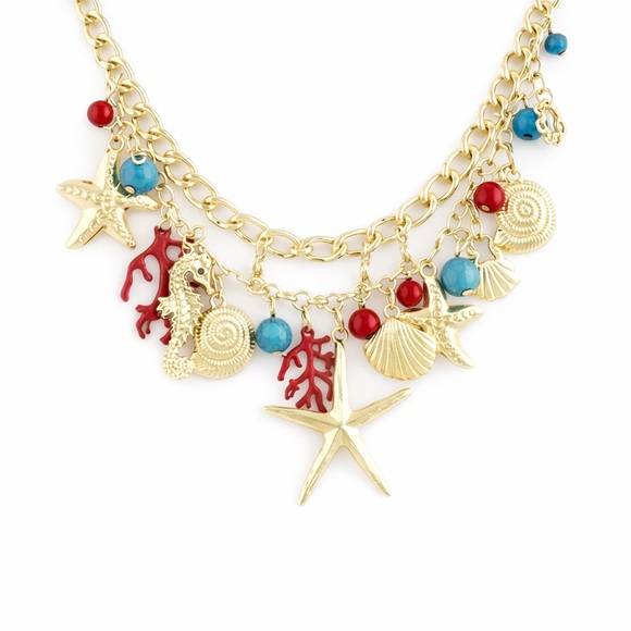 Boutique Jewelry - Layered Gold Coral Seashell Necklace